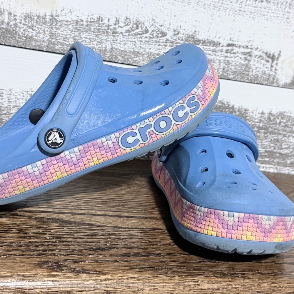 CROCS Light Blue Slippers with Colorful Sole